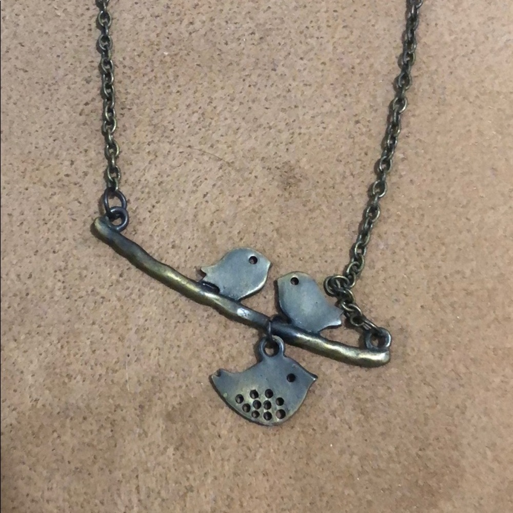 🐦 Pewter/Gold Necklace with Birds on a Branch.